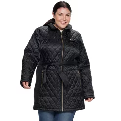 Plus Size Nine West Hooded Diamond-Quilted Belted Jacket -Napier Elegant shop 3803741 ALT3