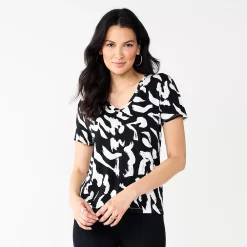 Women's Nine West Essential V-Neck Tee -Napier Elegant shop 4841148 Black Leopard