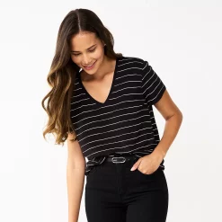 Women's Nine West Essential V-Neck Tee -Napier Elegant shop 4841148 Black White Stripe