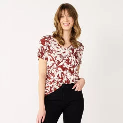 Women's Nine West Essential V-Neck Tee -Napier Elegant shop 4841148 Brown Tropical Floral