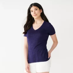 Women's Nine West Essential V-Neck Tee -Napier Elegant shop 4841148 Navy Bliss Heather