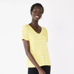 Women's Nine West Essential V-Neck Tee -Napier Elegant shop 4841148 Yellow Stripe