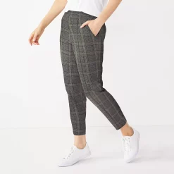 Women's Nine West Relaxed Crop Pull-On Pants -Napier Elegant shop 4911770 Charcoal Tan Plaid