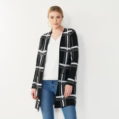 Women's Nine West Car Coat Cardigan 25 Women's Nine West Car Coat Cardigan -Napier Elegant shop 4972563 Black Gray Plaid
