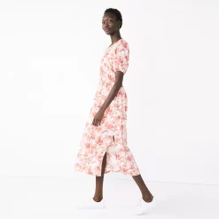 Women's Nine West Puff Sleeve Maxi Dress -Napier Elegant shop 5261378 Rust Floral Camo