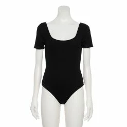 Women's Nine West Rib Short Sleeve Squareneck Bodysuit -Napier Elegant shop 5290693 ALT