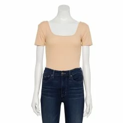 Women's Nine West Rib Short Sleeve Squareneck Bodysuit -Napier Elegant shop 5290693 Fainst Whisper