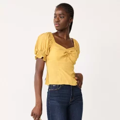 Women's Nine West Twist Front Puff Sleeve Top -Napier Elegant shop 5493540 Sierra Yellow