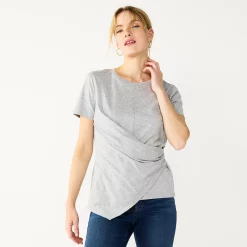 Women's Nine West Asymmetric Short Sleeve Crewneck Top -Napier Elegant shop 5570845 Gray Fox Heather