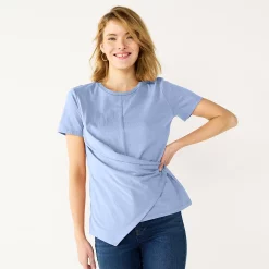 Women's Nine West Asymmetric Short Sleeve Crewneck Top -Napier Elegant shop 5570845 Kelly Lavender