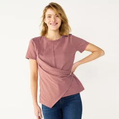 Women's Nine West Asymmetric Short Sleeve Crewneck Top -Napier Elegant shop 5570845 Mai Mauve