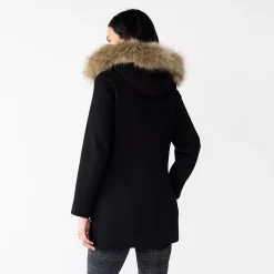 Women's Nine West Faux-Fur Hood Quilted Duffle Coat -Napier Elegant shop 5578770 ALT