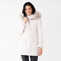 Women's Nine West Faux-Fur Hood Quilted Duffle Coat -Napier Elegant shop 5578770 Froth White