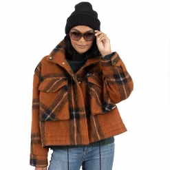 Women's Nine West Bomber Shacket -Napier Elegant shop 5578771 Sienna Brown Plaid