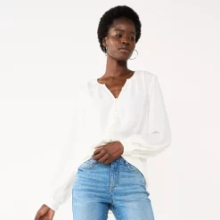 Women's Nine West Button Front Balloon Sleeve Tunic -Napier Elegant shop 5581079 Daisy Dew