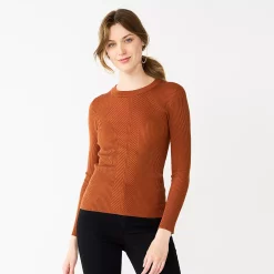 Women's Nine West Long Sleeve Rib Crewneck Sweater 18 Women's Nine West Long Sleeve Rib Crewneck Sweater -Napier Elegant shop 5582535 Baked Nutmeg