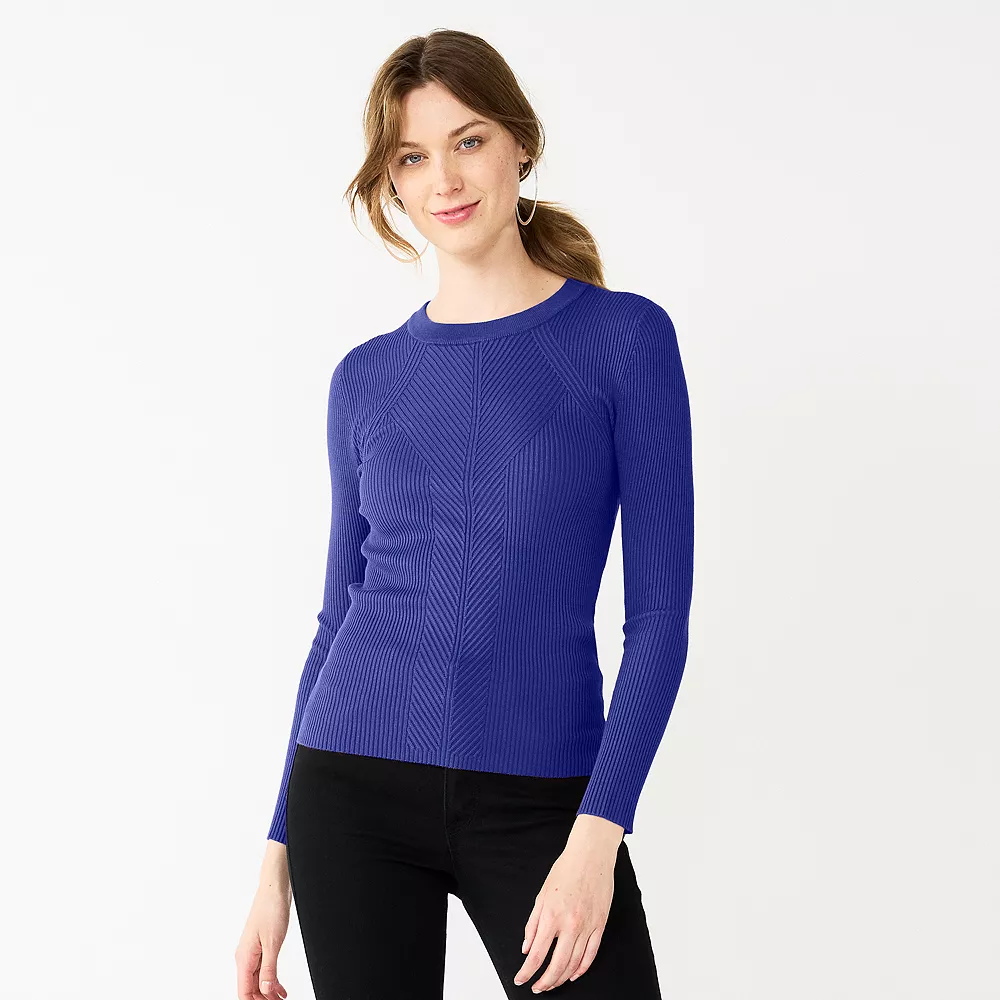 Women's Nine West Long Sleeve Rib Crewneck Sweater 7 Women's Nine West Long Sleeve Rib Crewneck Sweater - Image 7