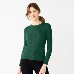 Women's Nine West Long Sleeve Rib Crewneck Sweater 21 Women's Nine West Long Sleeve Rib Crewneck Sweater -Napier Elegant shop 5582535 Lavish Green