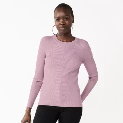 Women's Nine West Long Sleeve Rib Crewneck Sweater 23 Women's Nine West Long Sleeve Rib Crewneck Sweater -Napier Elegant shop 5582535 Lilac Orchid