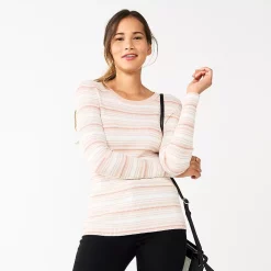 Women's Nine West Long Sleeve Rib Crewneck Sweater 27 Women's Nine West Long Sleeve Rib Crewneck Sweater -Napier Elegant shop 5582535 Tan Stripe Lurex