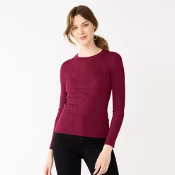 Women's Nine West Long Sleeve Rib Crewneck Sweater 29 Women's Nine West Long Sleeve Rib Crewneck Sweater -Napier Elegant shop 5582535 Vintage Red