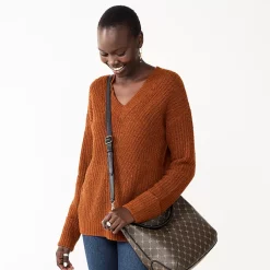 Women's Nine West Stitch Front V-Neck Sweater -Napier Elegant shop 5585833 Baked Nutmeg