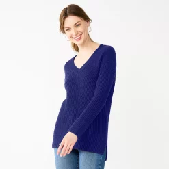 Women's Nine West Stitch Front V-Neck Sweater -Napier Elegant shop 5585833 Clara Purple
