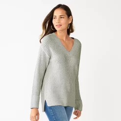 Women's Nine West Stitch Front V-Neck Sweater -Napier Elegant shop 5585833 Grey Fox Heather