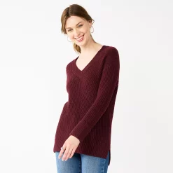 Women's Nine West Stitch Front V-Neck Sweater -Napier Elegant shop 5585833 Maddie Plum