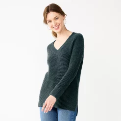 Women's Nine West Stitch Front V-Neck Sweater -Napier Elegant shop 5585833 Storm Surge