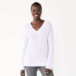 Women's Nine West Stitch Front V-Neck Sweater -Napier Elegant shop 5585833 Wisteria Heather