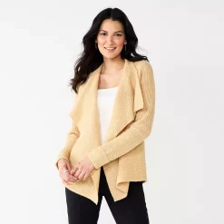 Women's Nine West Drapey Rib Cardigan -Napier Elegant shop 5652633 Melange Camel