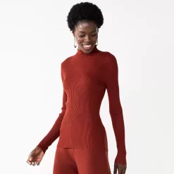 Women's Nine West Long Sleeve Mockneck Sweater -Napier Elegant shop 5653486 Cherry Merlot