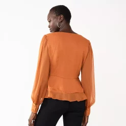 Women's Nine West Long Sleeve V-Neck Button Front Blouse -Napier Elegant shop 5692662 ALT