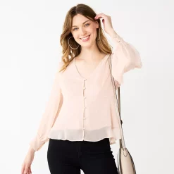 Petite Nine West Long Sleeve Button-Front V-Neck Blouse 5 Petite Nine West Long Sleeve Button-Front V-Neck Blouse -Napier Elegant shop 5693284 Faint Whisper