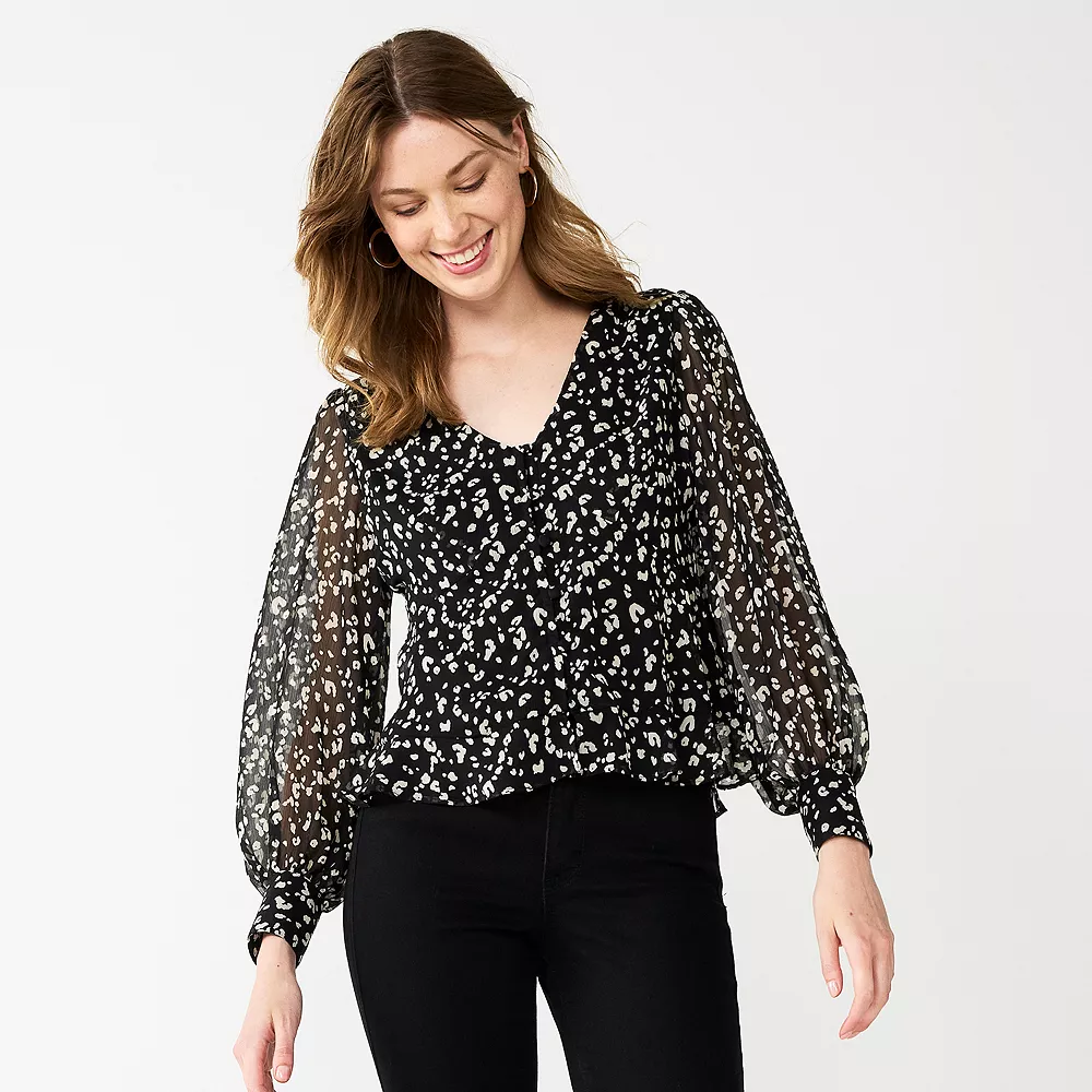 Petite Nine West Long Sleeve Button-Front V-Neck Blouse 2 Petite Nine West Long Sleeve Button-Front V-Neck Blouse - Image 2