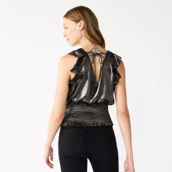 Women's Nine West Sleeveless Ruffle Smocked Hem Top -Napier Elegant shop 5697194 ALT