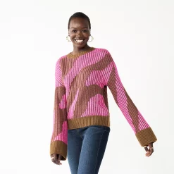 Women's Nine West Patterned Crewneck Sweater -Napier Elegant shop 5731865 Always Pink Combo
