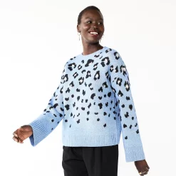 Women's Nine West Patterned Crewneck Sweater -Napier Elegant shop 5731865 Blue Leopard
