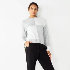 Women's Nine West Patterned Crewneck Sweater -Napier Elegant shop 5731865 Gray Heather Combo