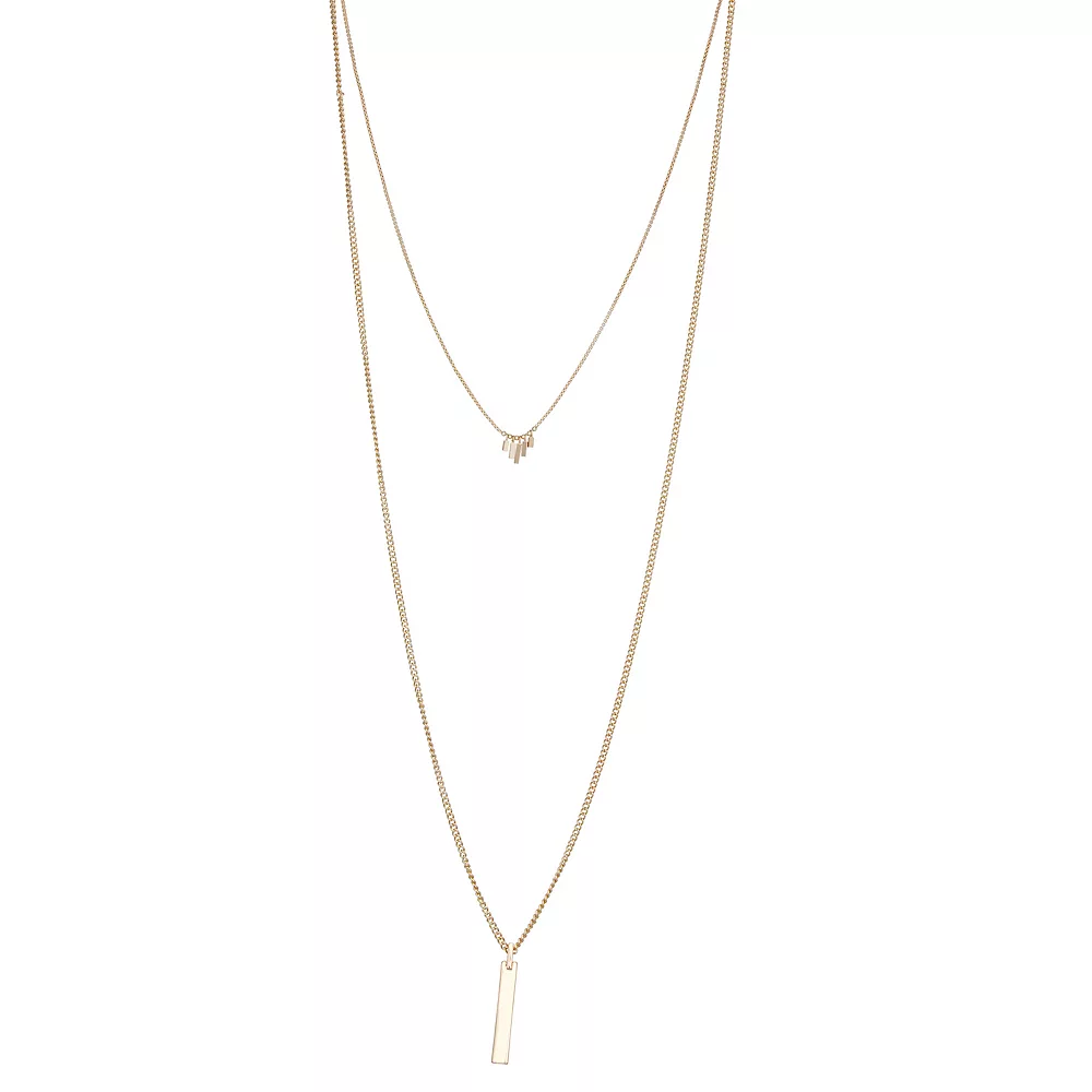 Nine West Gold Tone 2 Row Bar Pendant Necklace 1 Nine West Gold Tone 2 Row Bar Pendant Necklace