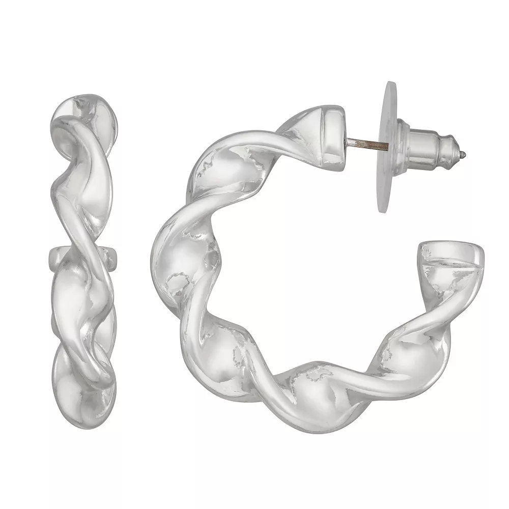 Nine West Silver Tone Twisted Hoop Earrings 1 Nine West Silver Tone Twisted Hoop Earrings