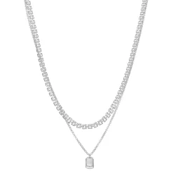 Women's Nine West Silver Tone Metal Dog Tag Chain Necklace