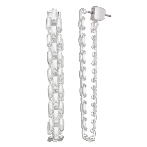 Women's Nine West Silver Tone Metal Chain Front Back Earrings -Napier Elegant shop 5806625