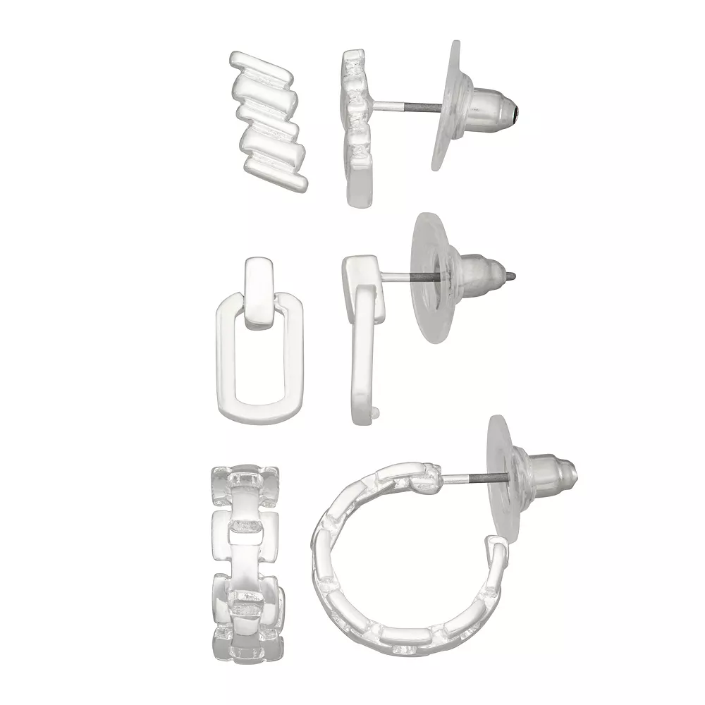 Nine West Silver Tone Metal Trio Earring Set 1 Nine West Silver Tone Metal Trio Earring Set