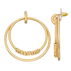 Nine West Gold Tone Disc Drop Hoop Earrings