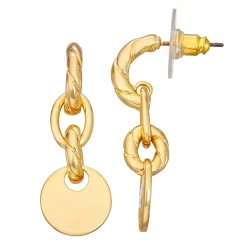 Nine West Gold Tone Drop Post Hoop Earrings