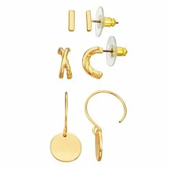 Nine West Gold Tone Twisted Earrings Set