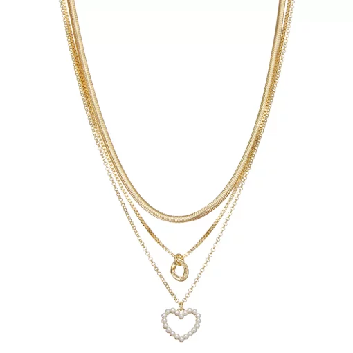 Nine West Gold Tone 3 Row Heart Necklace -Napier Elegant shop 5807416