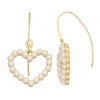 Nine West Gold Tone Simulated Pearl Heart Threader Earrings